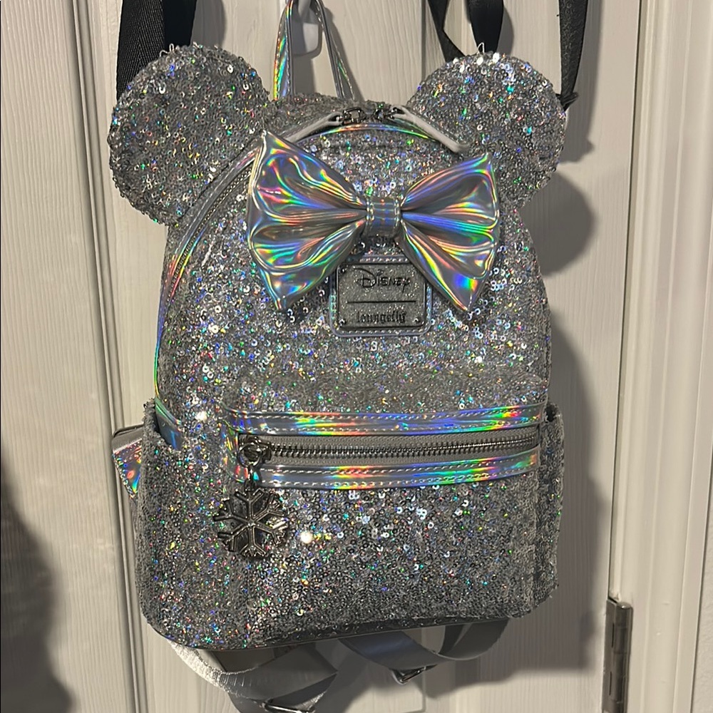 Disney Loungefly Frozen Holographic Silver Sequin Backpack